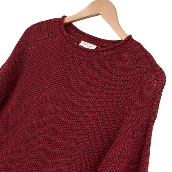 Jessica Simpson Sweater Womens Small Maroon Knit Long Sleeve Crew Neck Pullover - Picture 7 of 16